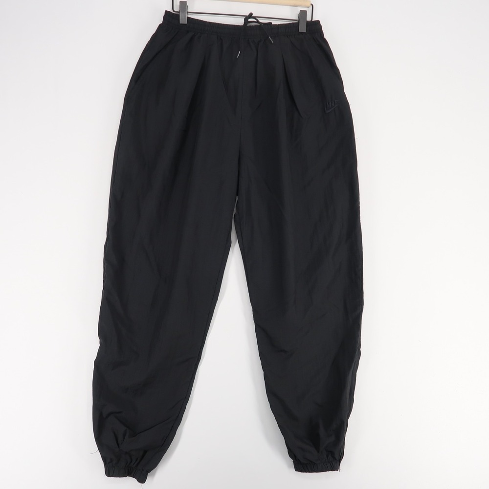 Vintage Nike Pants Womens XL Black Track Nylon Pleated Ankle Zip Elastic Waist‎